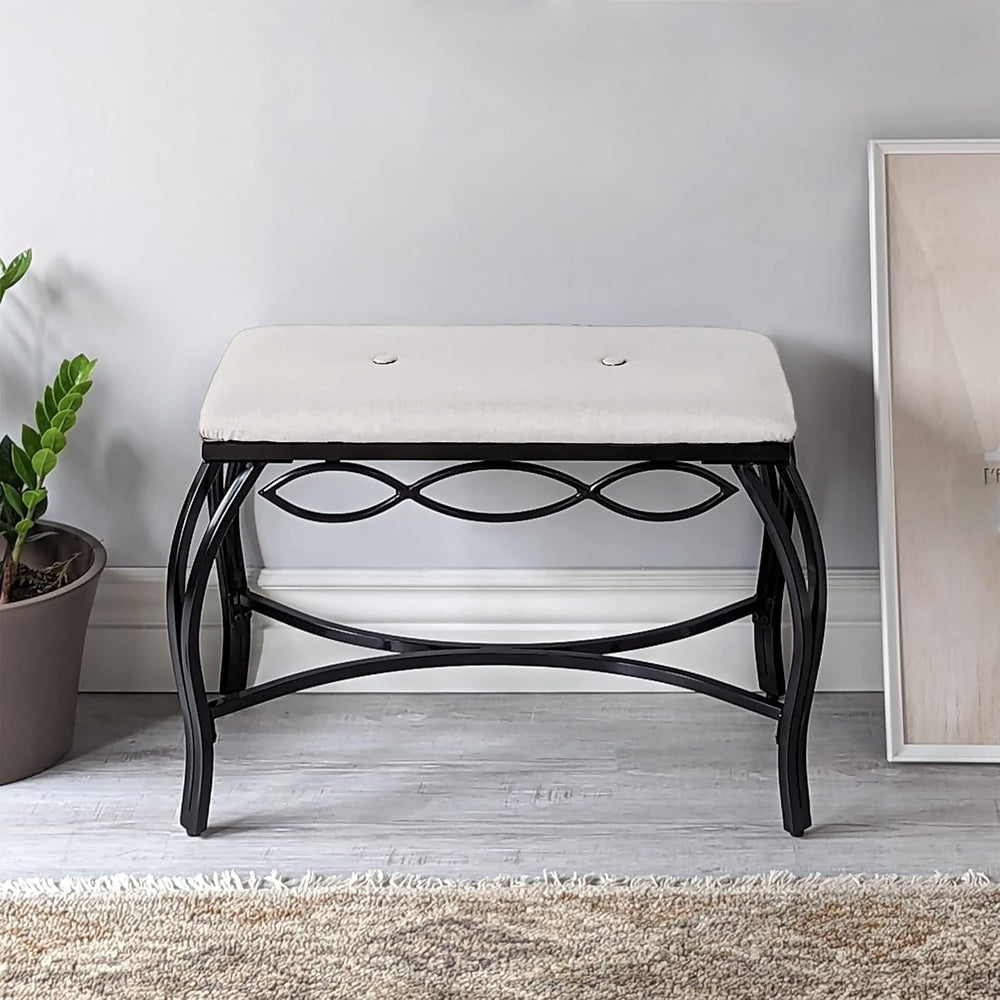 Mango Steam White Shoe Bench - Vanity Seat for Makeup Room, Dressing Stool, E...