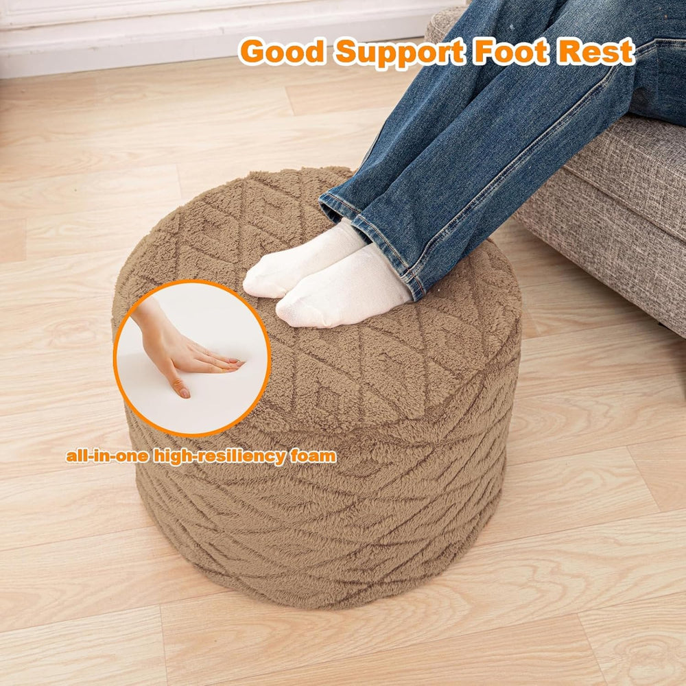 Fluffy Round Ottoman Pouf with All-in-One Foam Filling 20" x 14" Fu...