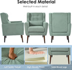 Dolonm Accent Chair for Living Room, Mid-Century Arm Chair, Comfy Upholstered Reading Armchair with Pillow Backrest for Bedroom, Mordern Lounge Chair Solid Wood Leg (Light Green)