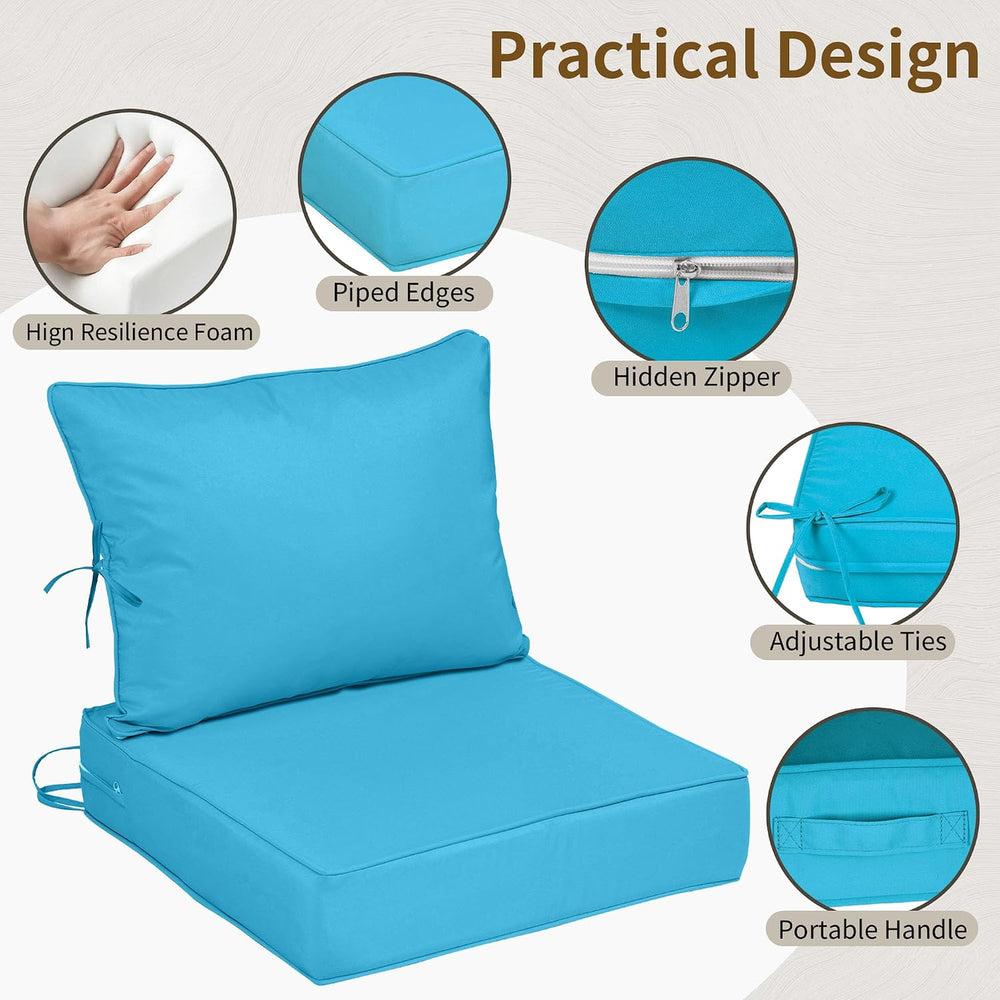 22x22 Outdoor Chair Cushions Set of 2, Waterproof Deep Seat Cushions for Pati...