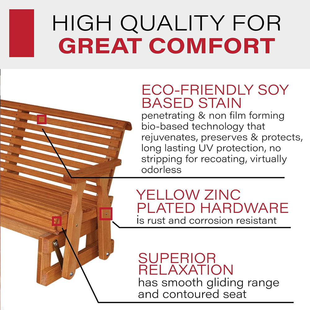 Amish Heavy Duty 800 Lb Roll Back Pressure Treated Porch Glider (4 Foot, Ceda...