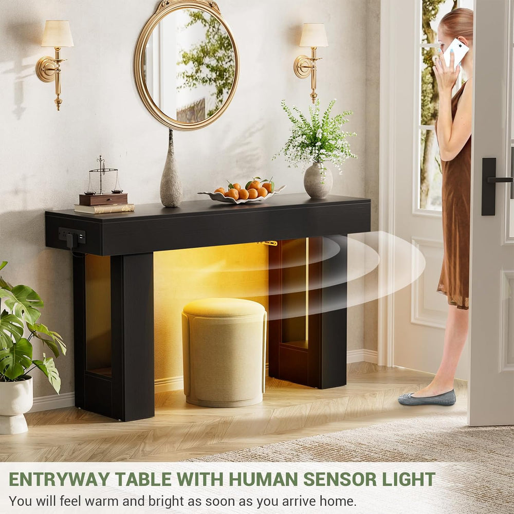Unikito 47" Entryway Table with Sensor Light and USB Outlet, Black | Nar...