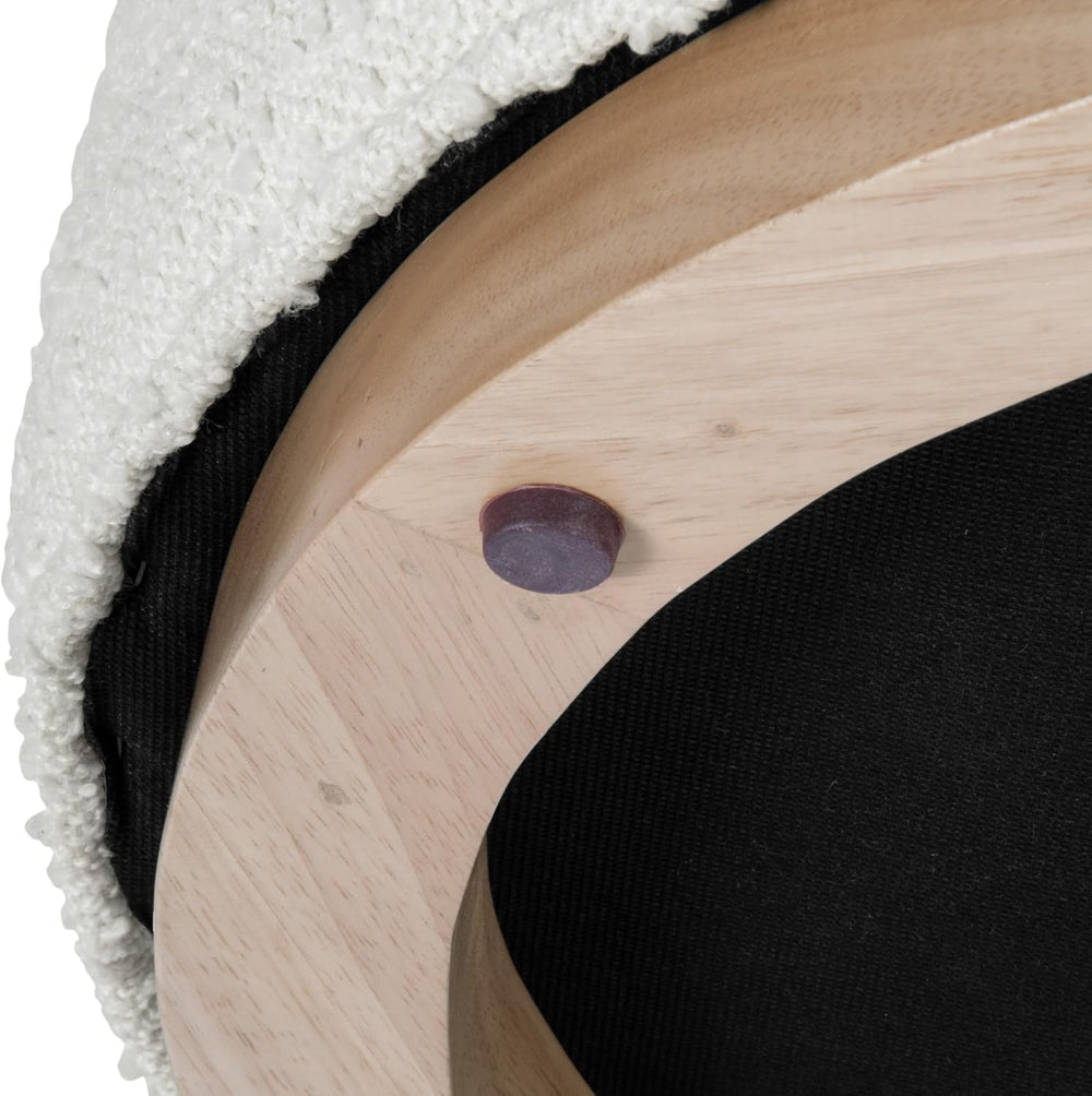 Spatial Order 22" Round Ottoman with Wooden Base - Cream Textural Fabric
