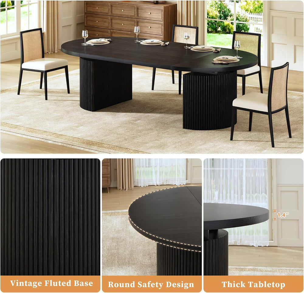 HUAHUU Extendable Round Dining Table for 4-8, 39in-77in Long Large Kitchen Ta...