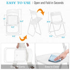 40 Pack White Plastic Folding Chairs, Indoor Outdoor Portable Stackable Commercial Seats with Steel Frame for Home Office Wedding Party Events Kitchen Dining, 350lb Capacity