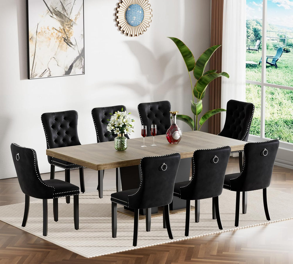Rustic 9 Piece Dining Table Set, 62.99"-78.74" Extendable Dining Ta...