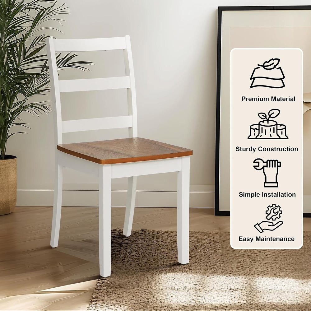 Farmhouse Dining Chairs Set of 2, Two-Tone Wooden Kitchen Chairs | Ladder Bac...