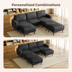 Vesgantti 97" Modular Sectional Sofa Black, Sectional Couch with Movable Ottoman, Comfy Corduroy Couch with Spring Cushion, Modular Sofa with Deep Seat for Living Room, Bedroom and Apartment