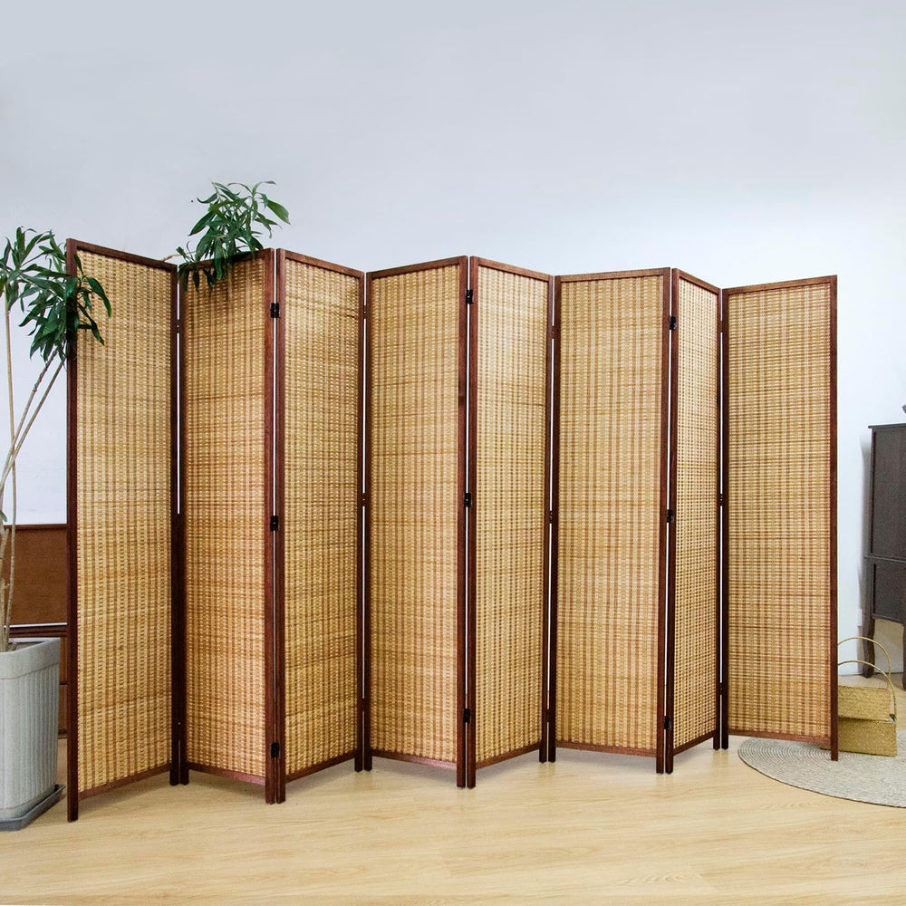 8 Panel Bamboo Room Divider Screen,5.6 FT Tall Bamboo Divider Folding Panel S...