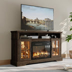 58" Farmhouse TV Stand with 23" Fireplace for TVs up to 80", Media Entertainment Center with Adjustable Shelves and Large Storage Cabinets, for Living Room, Brown & Black