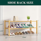 Smiry Shoe Rack, 2 Tier Long Bamboo Shoe Organizer, Stackable Free Standing Wooden Shoe Storage Shelf for Closet, Entryway, Front Door Entrance, Natural