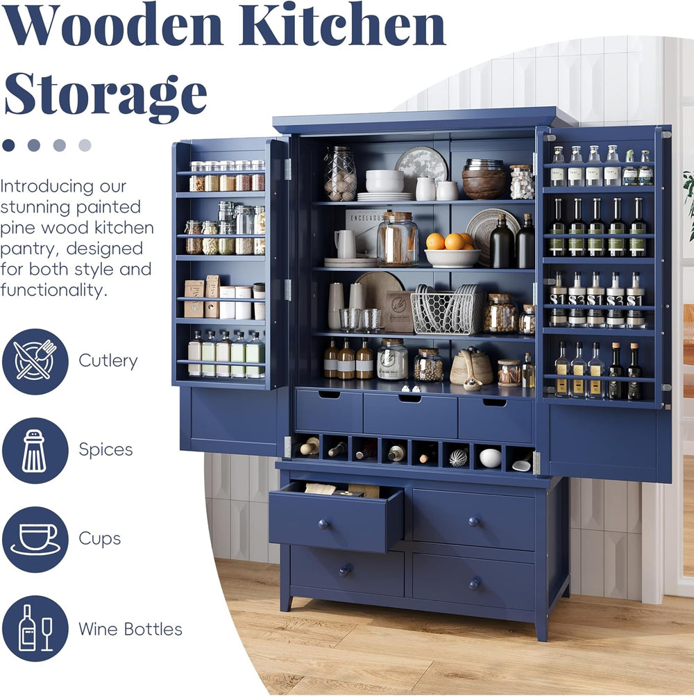 Freestanding Large Kitchen Pantry Wooden Kitchen Storage Cabinet Cupboard wit...
