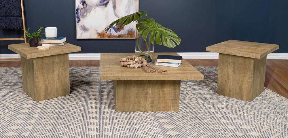 Square Coffee Table Set, End Table Set, Engineered Wood Living Room Tables, M...