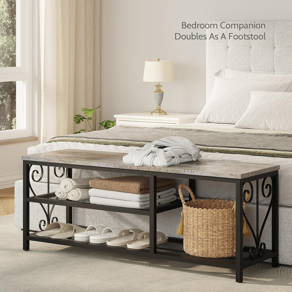 Entryway Storage Bench with Shoe Rack, 47.2" Wide Hallway Bench with Sea...