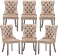 Mid Century Modern Dining Chair Set of 6 Velvet Upholstered Dining Accent Chair Farmhouse Dining Chairs with High Back and Nailhead Trim for Kitchen, Living Room, Bedroom (Khaki)