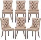 Mid Century Modern Dining Chair Set of 6 Velvet Upholstered Dining Accent Chair Farmhouse Dining Chairs with High Back and Nailhead Trim for Kitchen, Living Room, Bedroom (Khaki)
