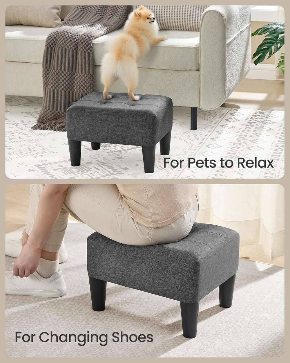 SONGMICS Foot Stool with Legs, Small Footstool Ottoman, Linen-Look Fabric Sea...