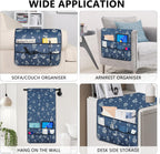Remote Control Holder for Armchair，Couch Caddy Organizer TV Remote Holder for Bed Storage 5 Pockets，Remote Caddy Bedside Organizer Bedside Table Organizer (Blue, 35''x18'')