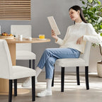 VECELO Upholstered Dining Chairs Set of 2, Fabric Wood Legs High Back for Kitchen Living Room, Beige