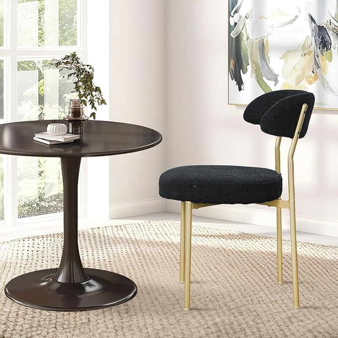 3-Piece 23.6" Round Dining Table Set for 2 with Upholstered Chairs – Space-Saving Modern Small Kitchen Cafe Bistro Set(Black Boucle Chair)