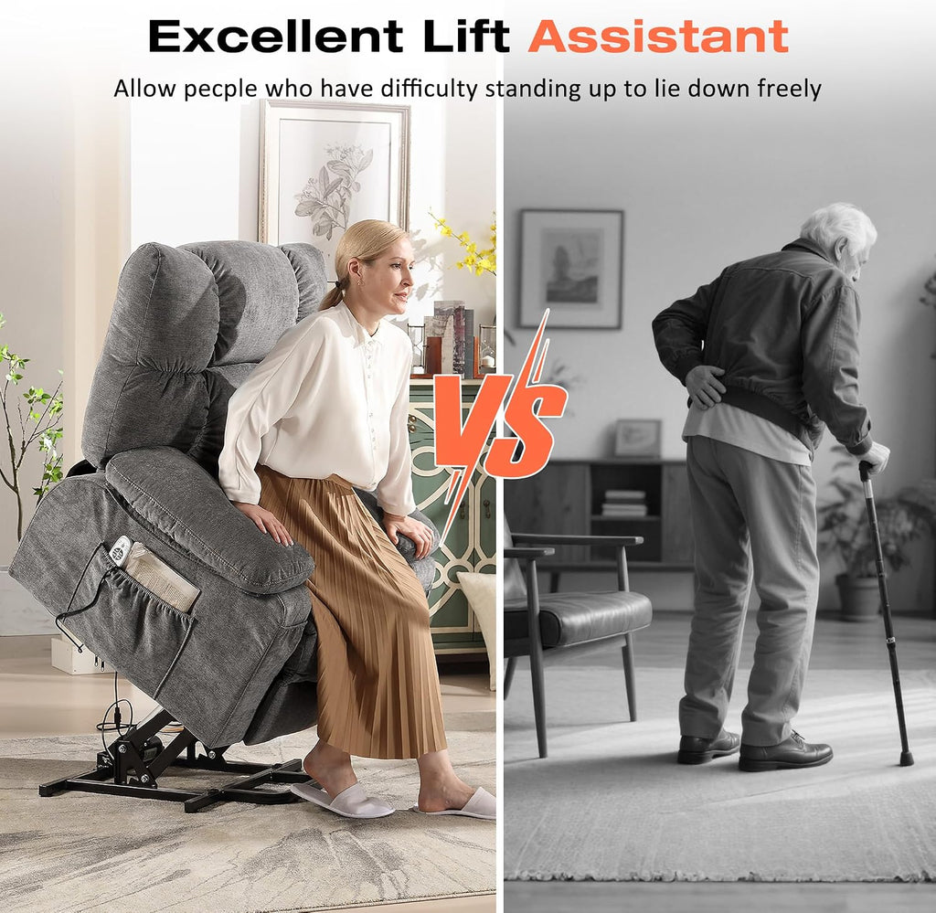 Power Lift Recliner Chair for Elderly with Vibration Massage and Lumbar Heating, Electric Lift Recliner Sofa with USB Charging Port and Side Pocket, Adjustable Lift Chair for Living Room Comfort