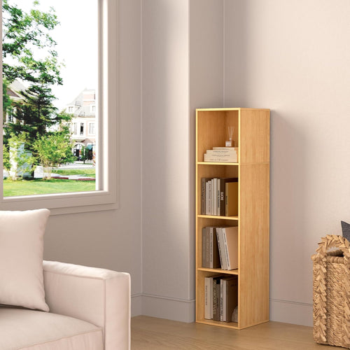 4 Cube Storage Organizer, 4 Tier Cube Bookcase Freestanding Storage Display Organizer for Home Office, Four Cubes Open Shelf Bookshelf (Oak, 4 Cube)