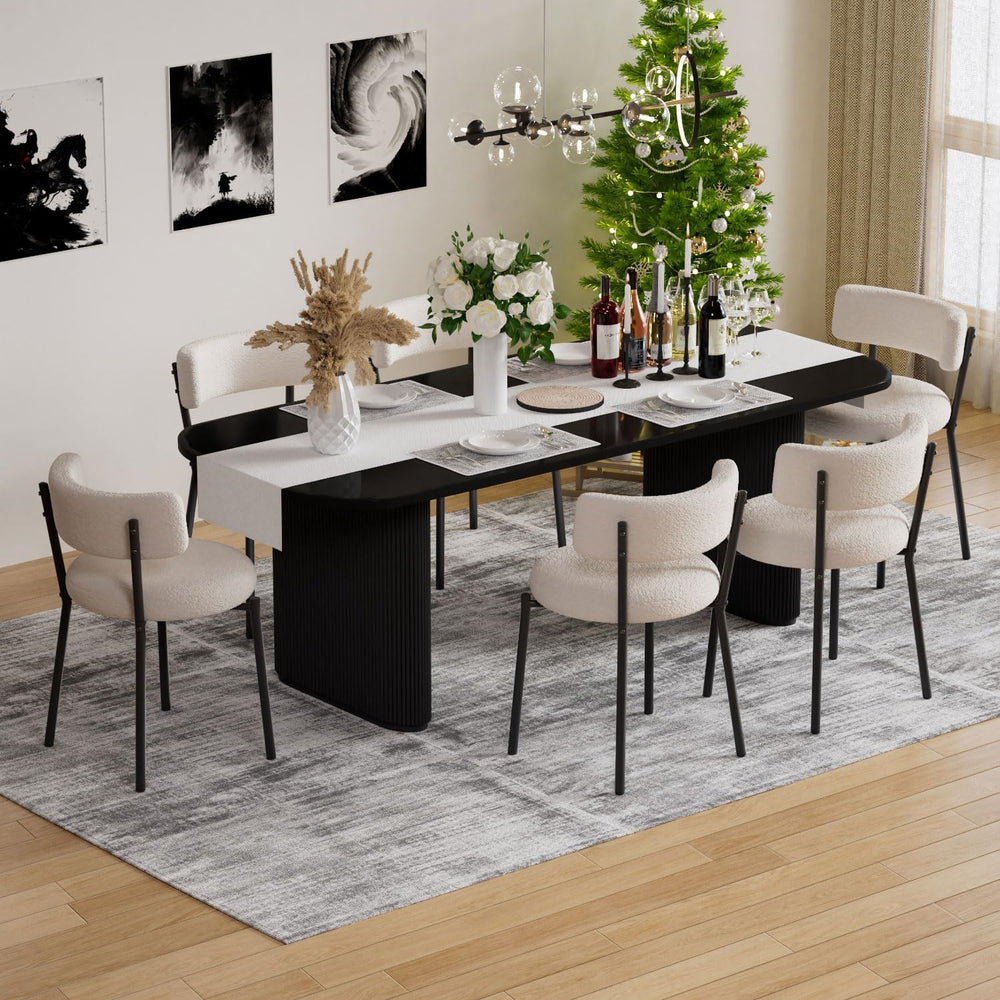 Boucle Dining Chairs Set of 6, Modern Round Upholstered Dining Chairs, Curved...
