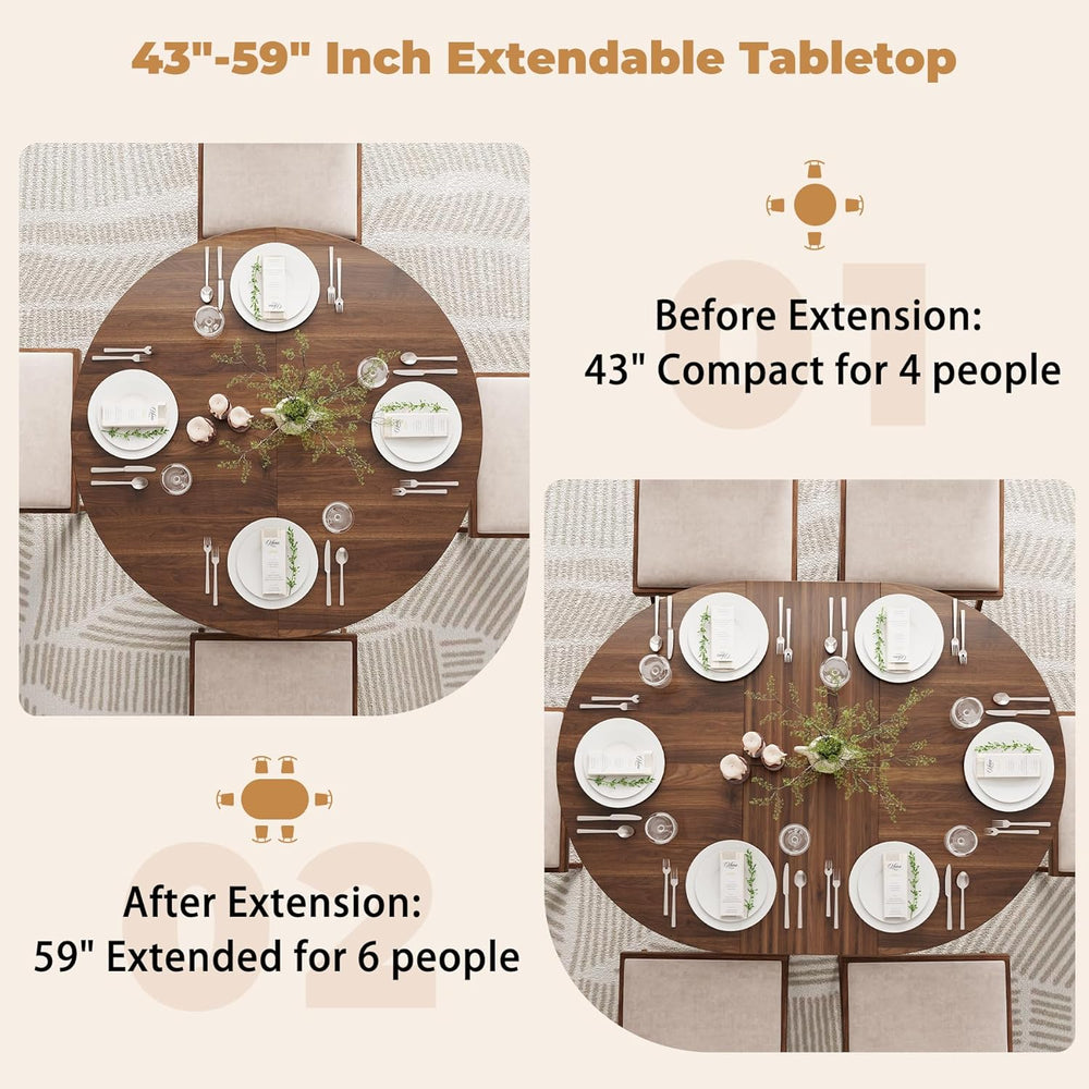 Epecoya 59-Inch Extendable Round to Oval Pedestal Dining Table, Farmhouse Woo...