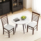 HOMCOM Wooden Dining Chairs Set of 2, Farmhouse Upholstered Kitchen Chairs with Rubber Wood Frame for Living Room, Dining Room, Dark Brown and Beige