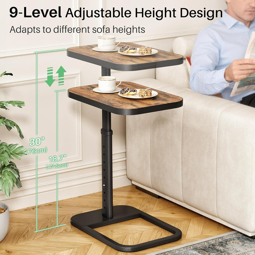 Kitstorack Adjustable Height C-Shaped End Table, 9-Level Side Table with Thic...
