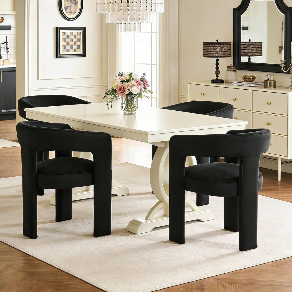Modern Barrel Dining Chairs Set of 2, No Assembly Velvet Upholstered Dining R...