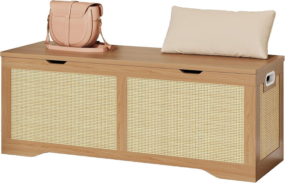 LIKIMIO 47.2" Rattan Storage Ottoman Bench Chest, Rustic Wood | Vintage ...