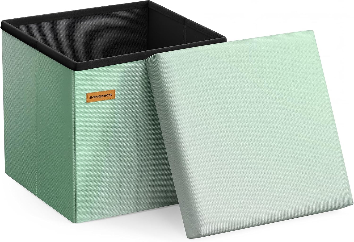SONGMICS Folding Storage Ottoman Bench, Linen Fabric, Storage Chest, Foot Rest Stool, Holds up to 286.6 lb, 11.8 x 11.8 x 11.8 in, Bedroom Bench, Blue-Green Ombre, Minota Collection ULSF028X201