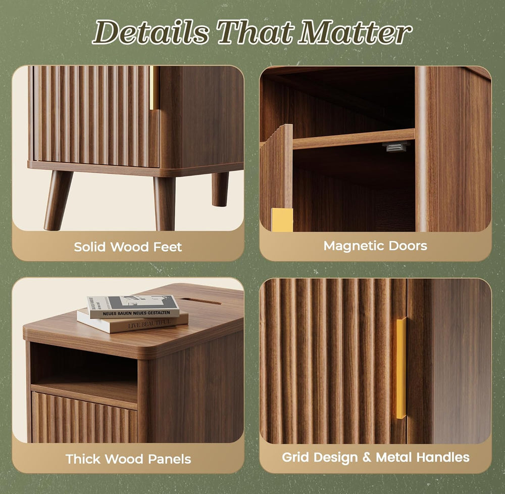 Huuger Narrow End Table with Charging Station, USB-C Port, Fluted Nightstand ...