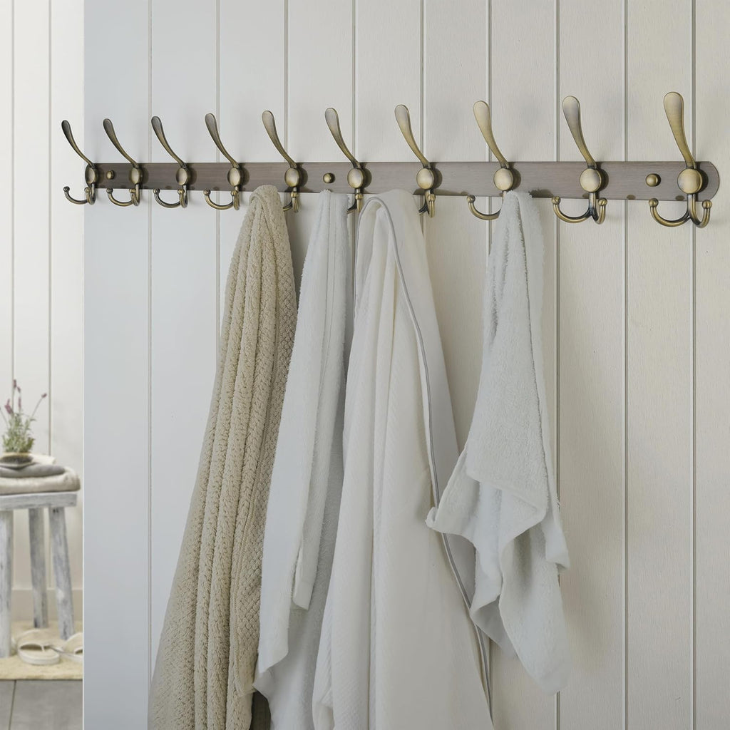 Dseap Coat Rack Wall Mount - 38” Long 10-Tri-Hooks Heavy Duty Coat Hanger Rail Wall Hooks for Hanging Coats Hats Clothing Clothes Purse Mudroom Entryway, Bronze