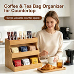 Bamboo Tea Bag Organizer, 3-Tier Vertical Space Saving Storage for Tea Bags, Coffee Pods, Sugar Packets, Countertop Holder for Kitchen, Coffee Bar, Home Office