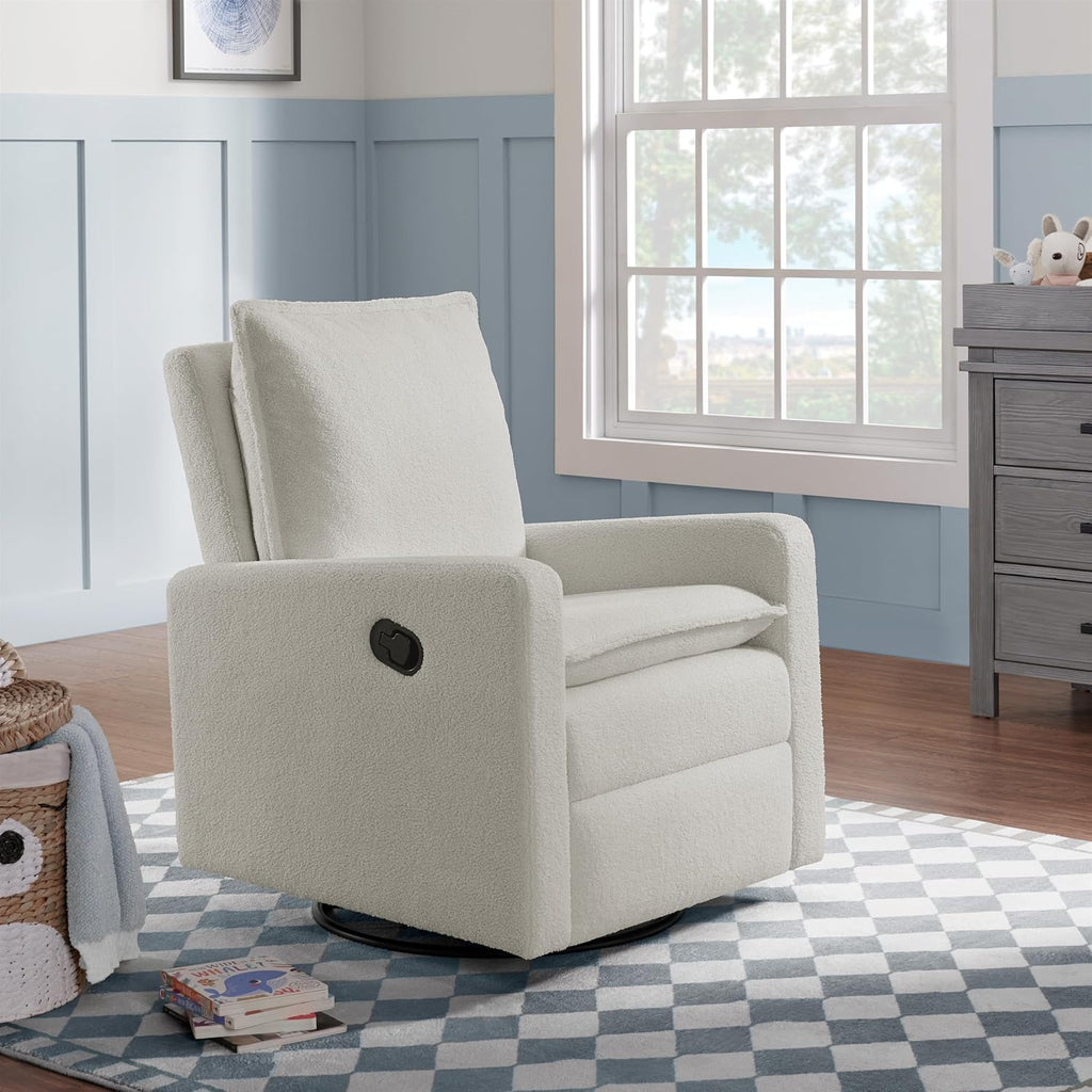 Oxford Baby Uptown Upholstered Glider Recliner Rocking Chair 360° Swivel for Nursery and Living Room - Boucle White