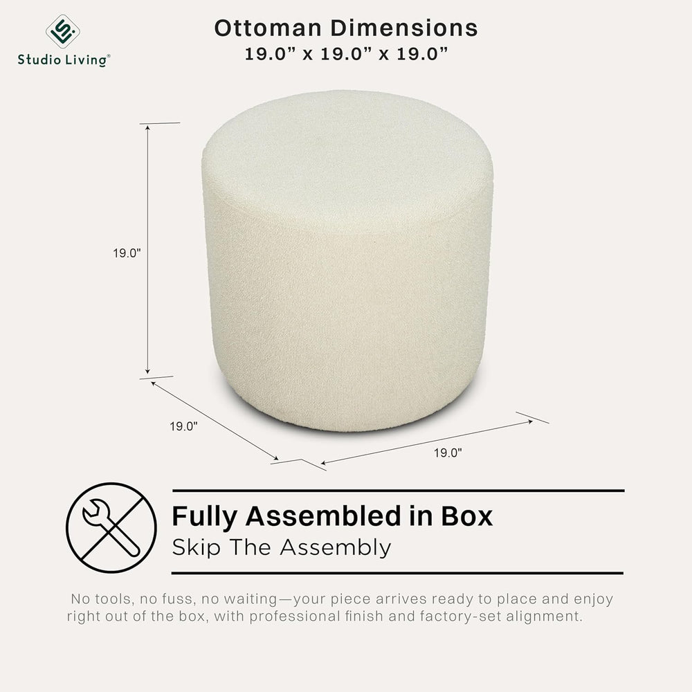Studio Living Wentworth 19" Round Ottoman, Urban Transitional, Fully Ass...