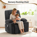 Rocker Recliner Chair with Massage and Heat, Recliner Chair for Adults, Nursery Rocking Chairs for Living Room, Ergonomic Comfy Relining Chair with Cup Holders, USB Charge Port, Side Pockets, Black