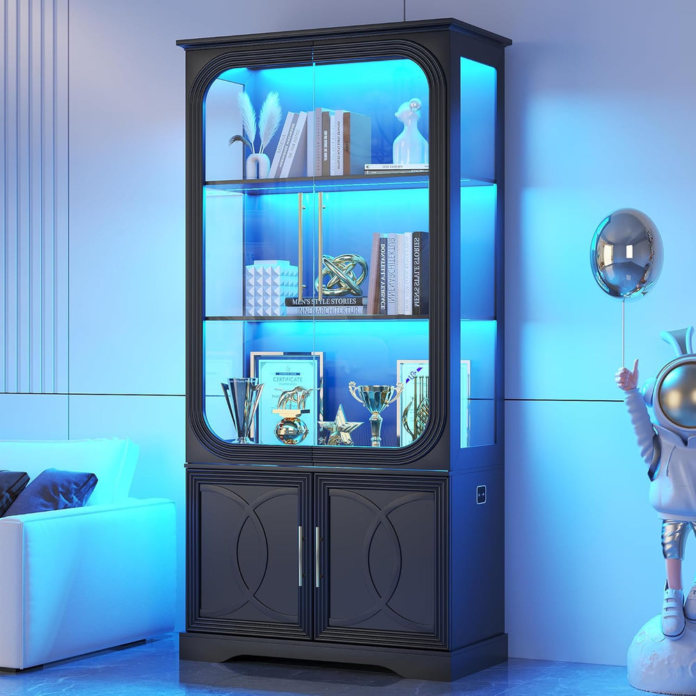 69" Tall Display Cabinet with Glass Doors, Curio Cabinet with 3 LED Ligh...