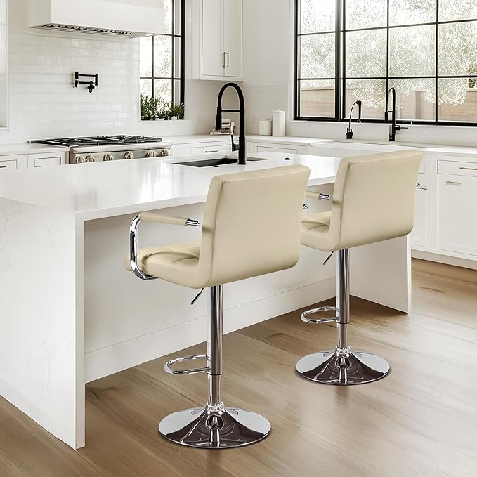 Yaheetech Bar Stools Set of 2, PU Leather Adjustable Swivel Barstools, Hydrau...