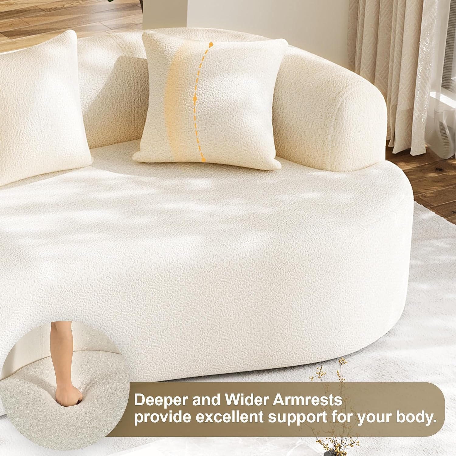 Modern Curved Couch,Oversized 4 Seater Boneless Chenille Sofa,Cream White | Oversized Curved Sofa with Deep Seats,High Foam and 4 Pillows,Cloud Couch for Living Rooms,Bedrooms ,Apartments,No Assembly
