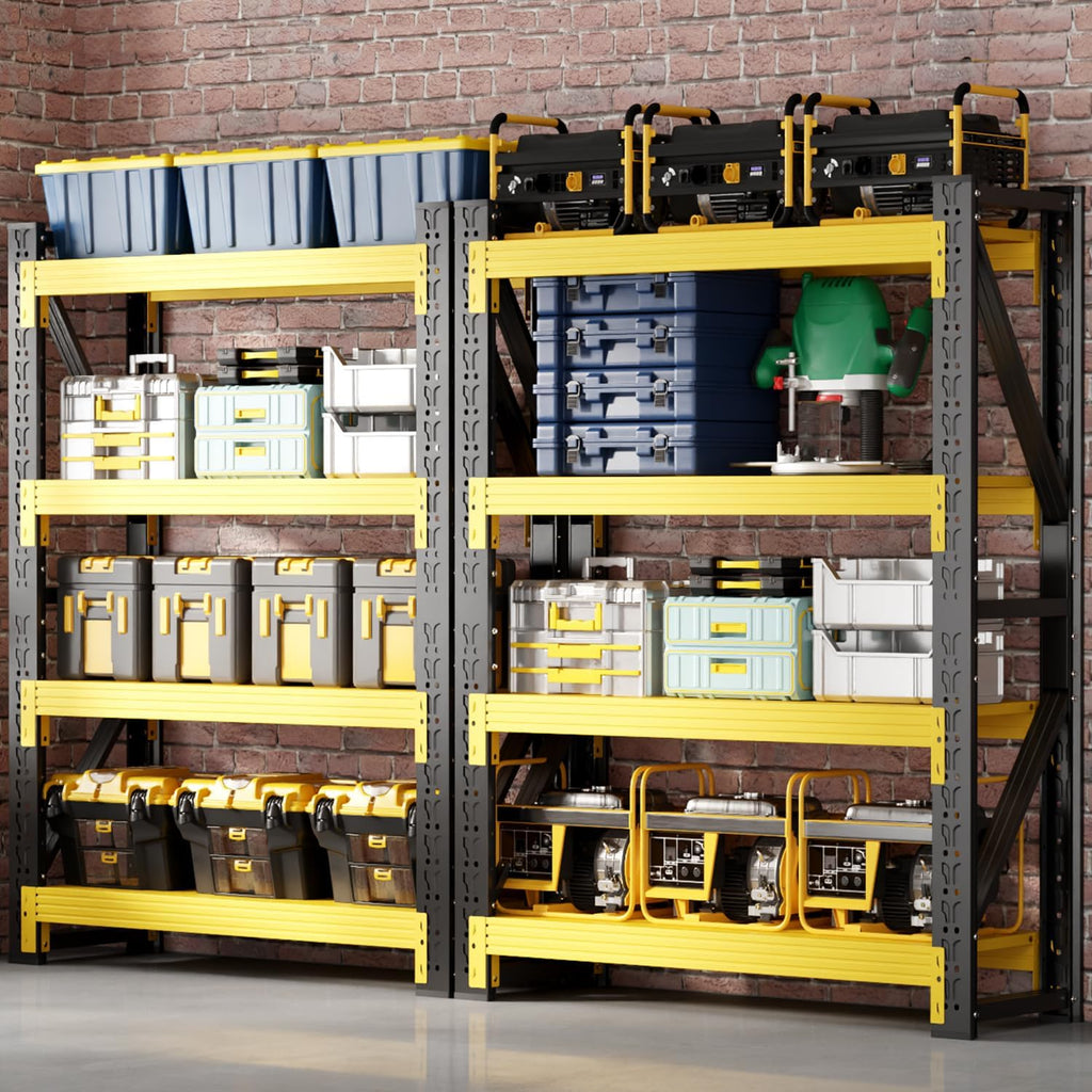 42" W Garage Shelving,4-Tier Heavy Duty Storage Shelves Unit with Adjustable Metal Shelf for Warehouse,Basement,Workshop,3400LBS,42" W x 20" D x 79" H,Black&Yellow