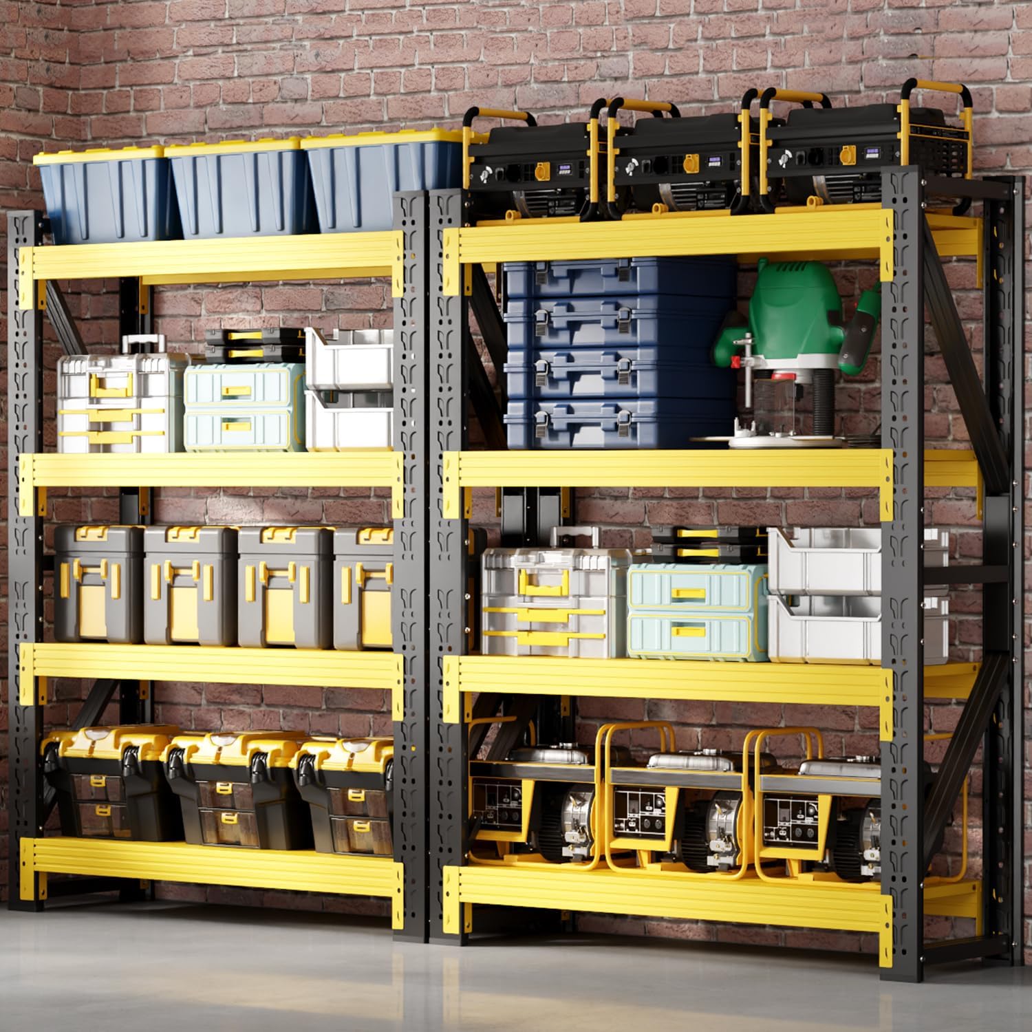 60" W Garage Shelving,4-Tier Heavy Duty Storage Shelves Unit with Adjustable Metal Shelf for Warehouse,Basement,Workshop,5000LBS,60" W x 24" D x 79" H,Black&Yellow