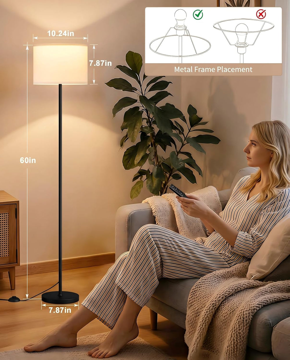 Ambimall Dimmable Floor Lamp with Remote & 9W LED Bulb