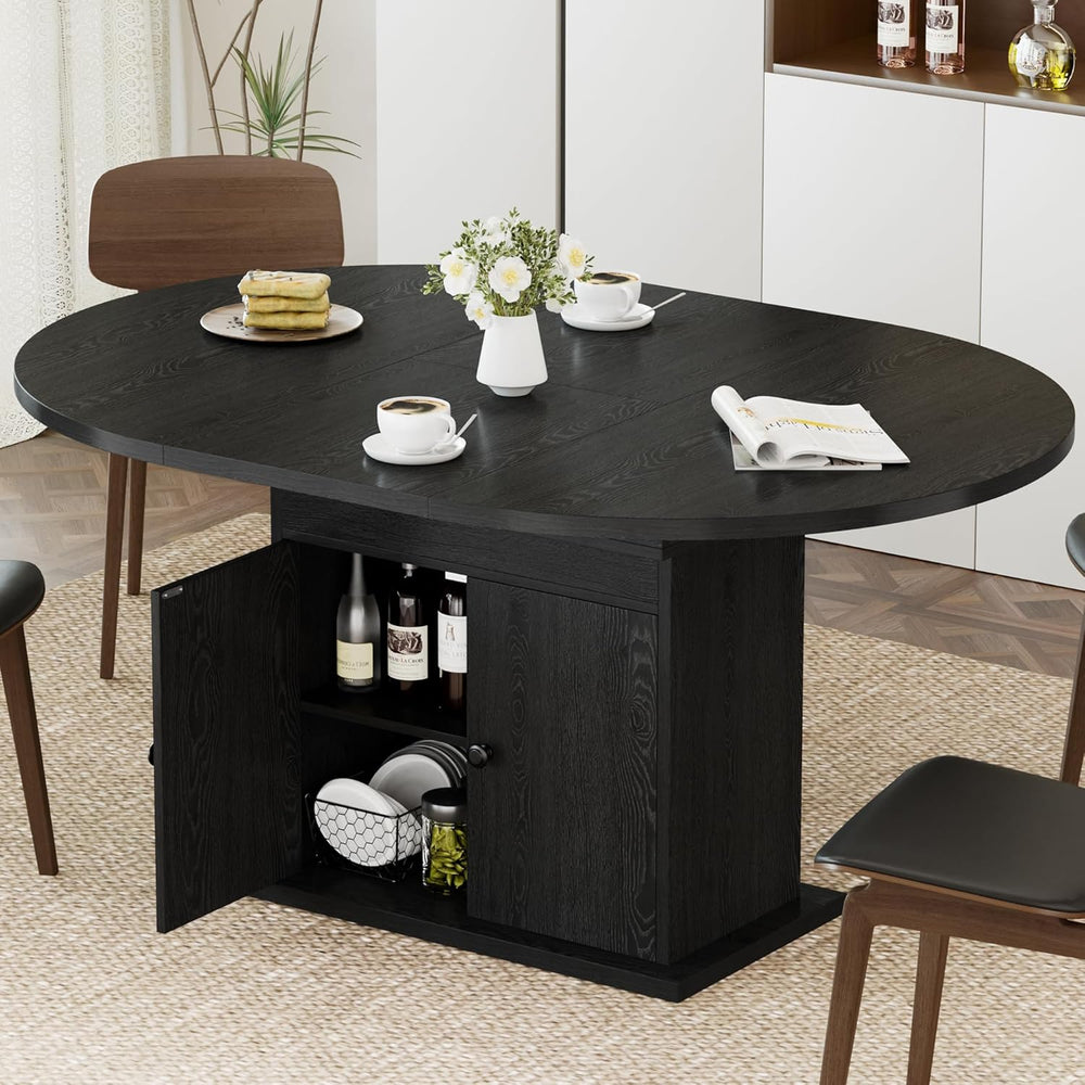 43.3in-59in Extendable Round Dining Table for 4-8, Modern Expandable Kitchen ...