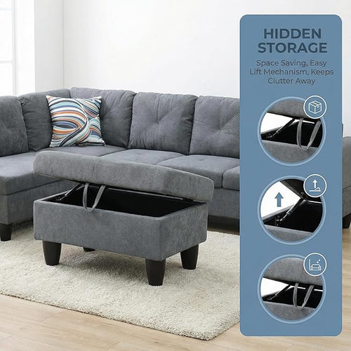 3-Piece L-Shaped Modular Leather Sofa – Convertible Sectional Couch with Movable Chaise & Storage Ottoman, Multi-Scene Use for Living Room, Apartment & Office, Dark Grey