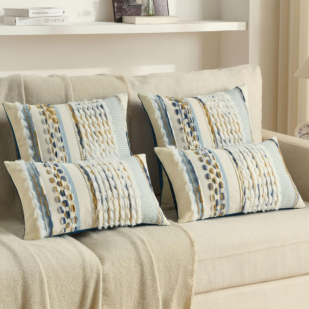 FUTEI 2 Pack Tufted Throw Pillow Covers Covers 12x20 Inch,Navy+Brown