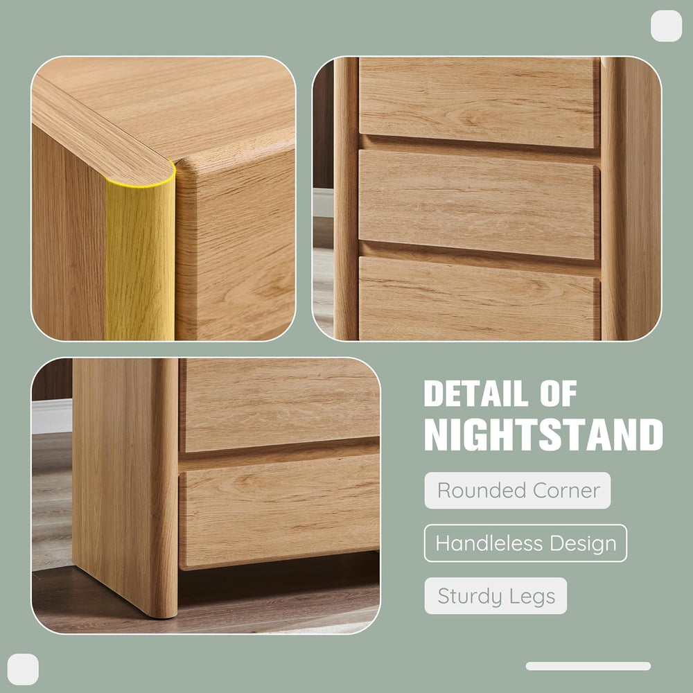 25" Tall Modern Nightstand Set of 2, 23.6" W Night Stand with Charg...