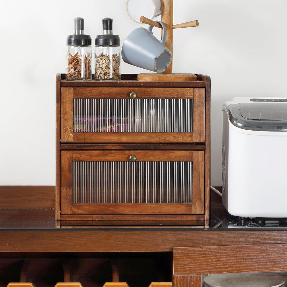 Sunhoo Bread Box for Kitchen Countertop Wooden Bread Storage Container Bin 2 ...